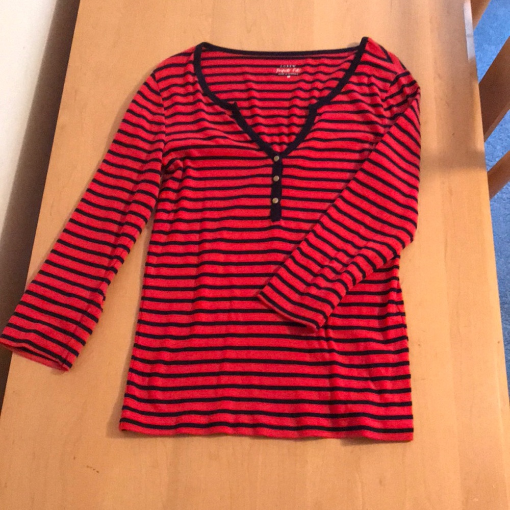 Striped quarter length cotton tee